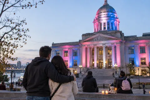 City Hall Illumination - Pink, Blue & White - Pregnancy and Infant Loss Awareness Day